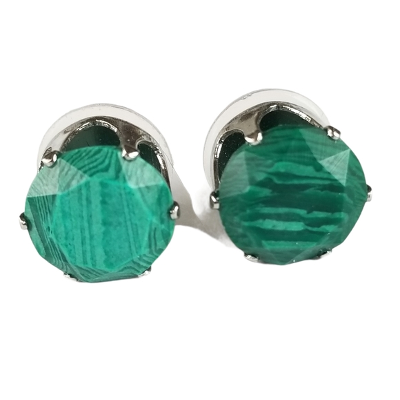 Vintage Green Silvertone Post Back Stud Earrings - Picture 11 of 13